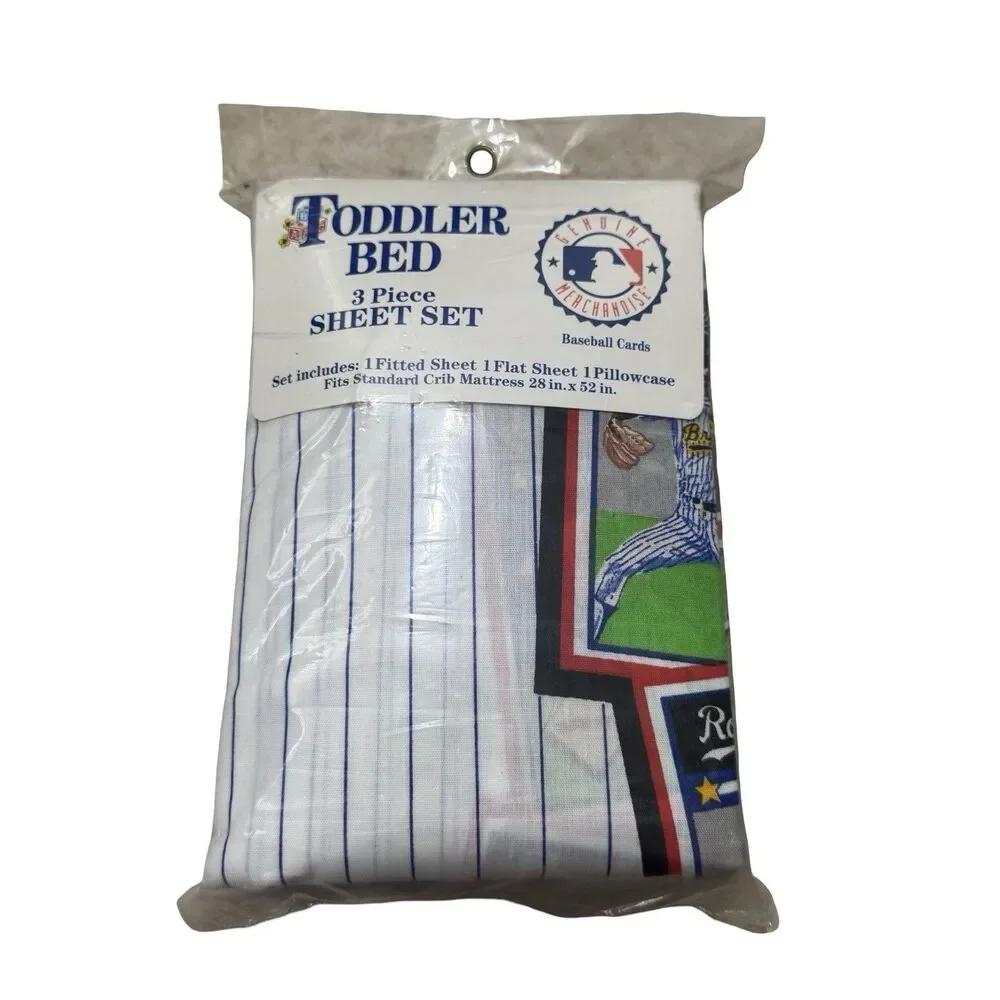 VTG MLB Toddler Bed Set Baseball Sheet Crib Sz 3 Pcs NOS‎ Nursery Baby shower